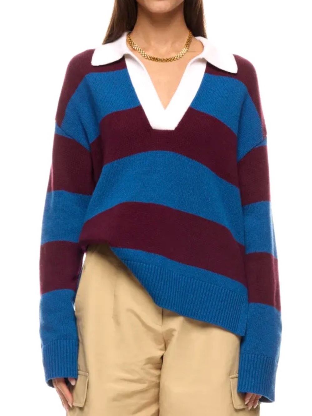 Rails Harris Rugby Stripe Polo Cashmere Wool Blend Sweater Womens Size XL Cozy